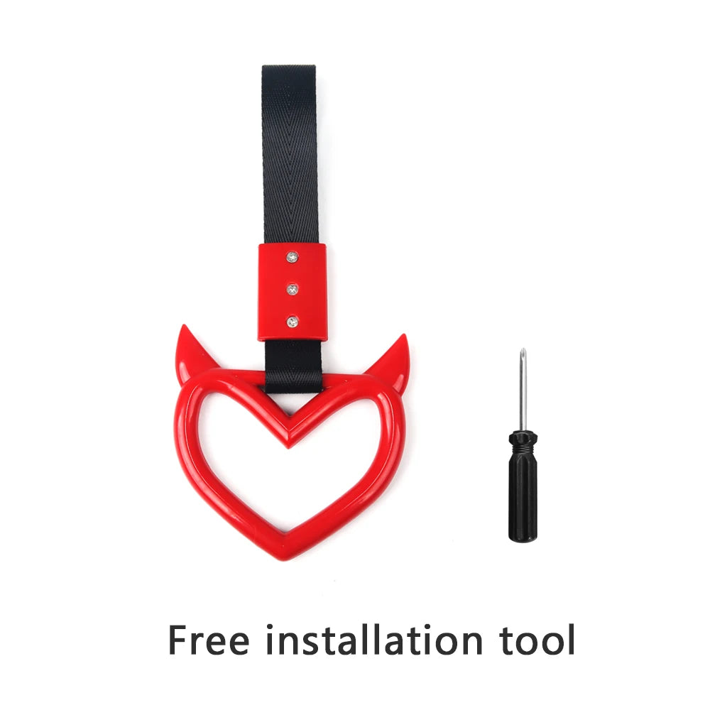 JDM Broken Heart Tsurikawa Ring Handle Hand Strap Auto Bus Car Drift Charm Warning Tag